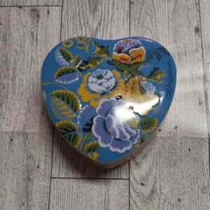 Brighton Blue and Yellow Heart Shaped Tin. Collectables. Jewelry.